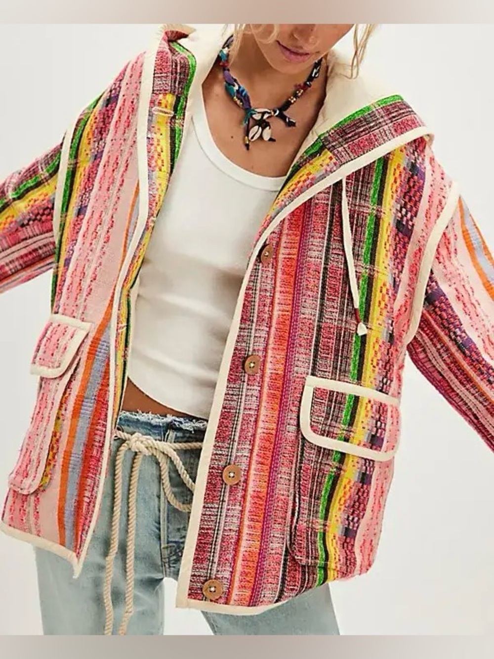 NWT Free People Ezra Striped Coat - multi combo - Small $298 MSRP - Picture 2 of 10